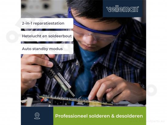 Adjustable 2-in-1 soldering station with 60W soldering iron and 300W hot ai